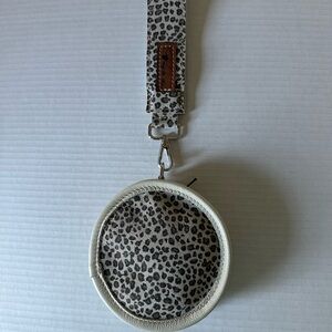 Round Leopard-Print Wristlet Clutch in Black & White